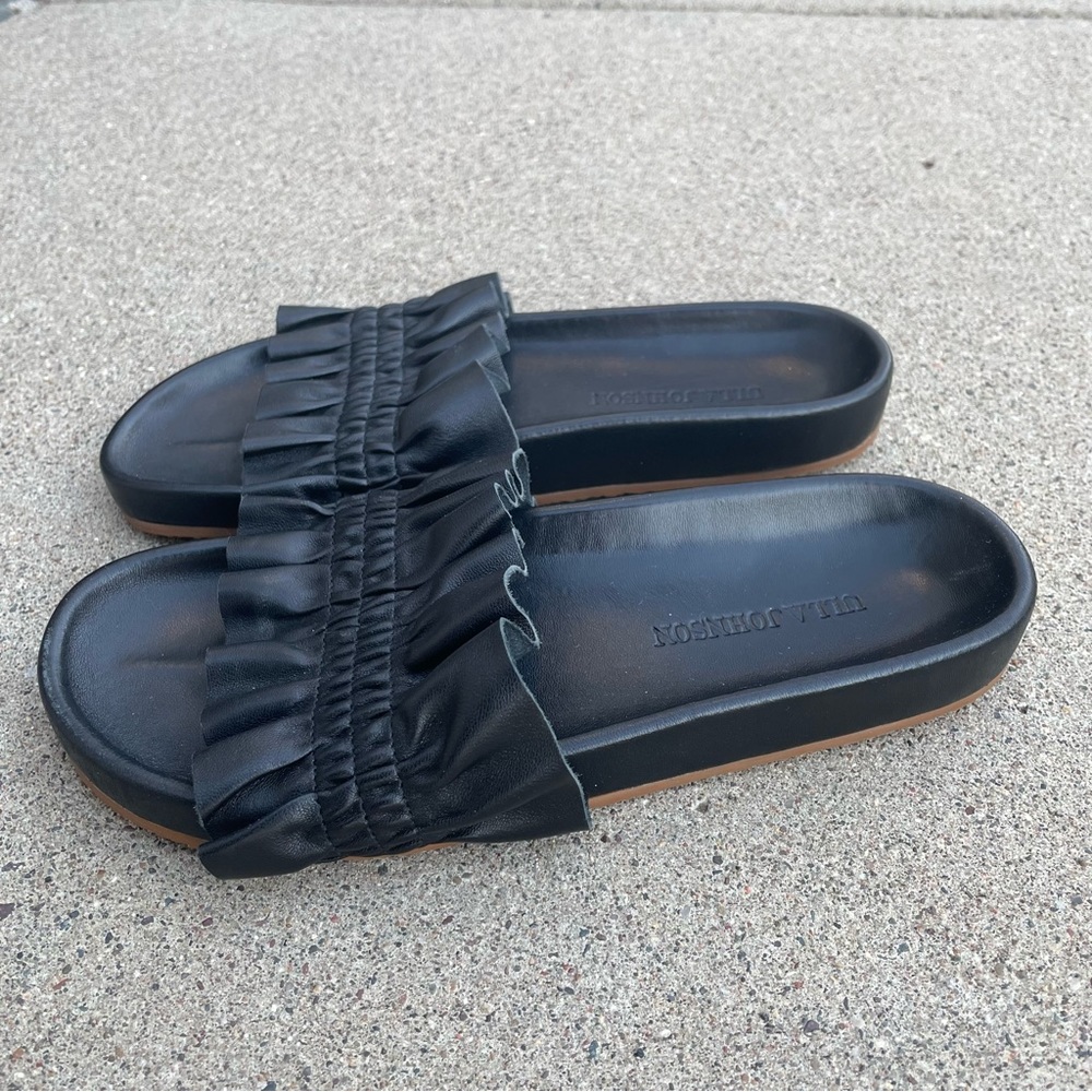 💙Ulla Johnson Rex Ruffle Black Leather Sandal - Picture 5 of 6